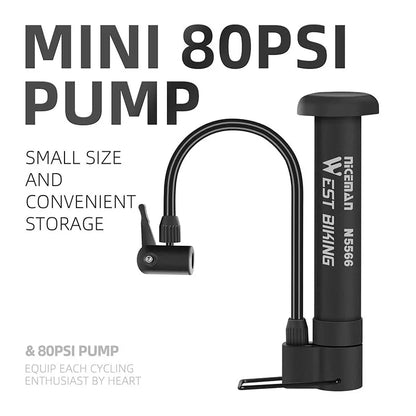 MTB Bicycle Pump 80 PSI Manual Air Inflator for Bike Tyres Schrader Valve