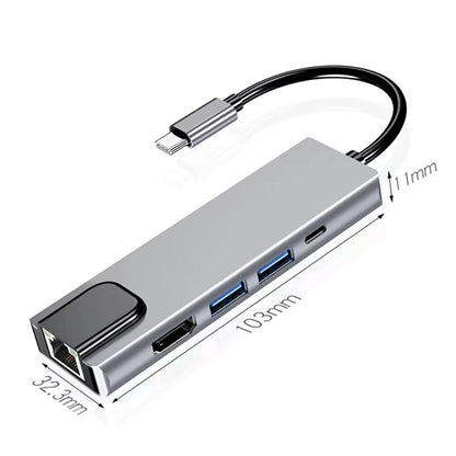 5-in-1 USB-C Hub Adapter 4K HDMI RJ45 SD/TF Card Reader PD for MacBook PC