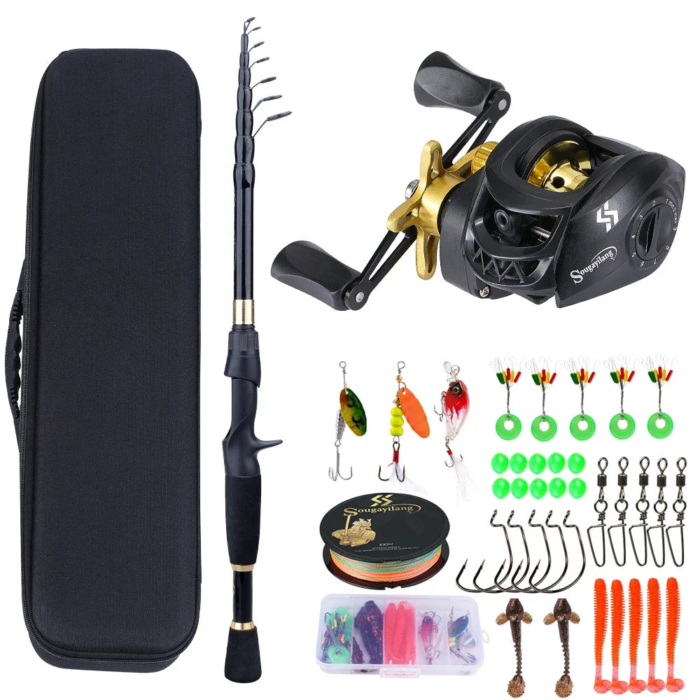 1.8-2.4m Telescopic Rod Reel Set Sougayilang 7.2:1 Freshwater Fishing Kit