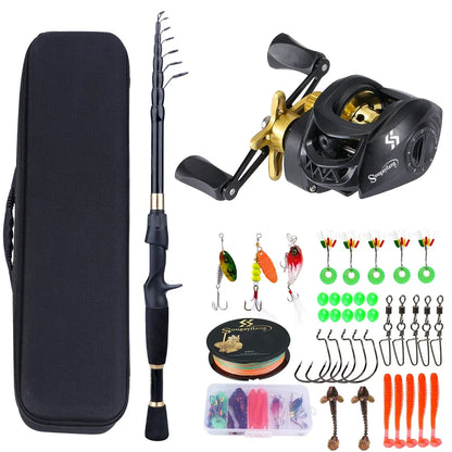 1.8-2.4m Telescopic Rod Reel Set Sougayilang 7.2:1 Freshwater Fishing Kit