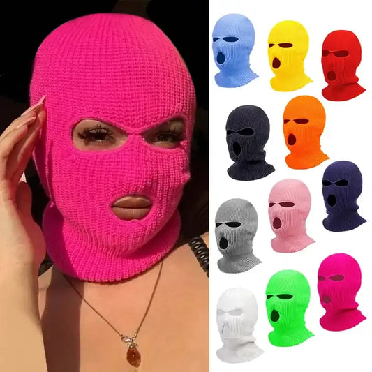 Motorcycle Windproof Full Face Knit Hats Custom SkiMask Men Warm Wool Balaclava embroidery Winter hats Knitted 3 Holes Ski Mask-EXPROTAS