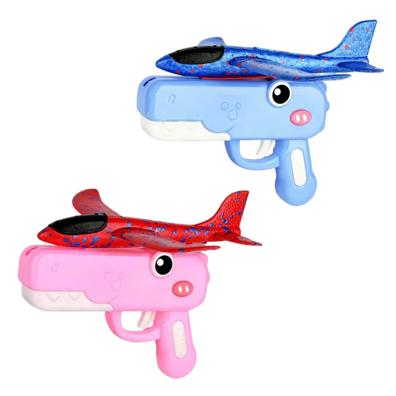 Dinosaur Foam Airplane Launcher Toy Glider Planes for Kids Outdoor Fun