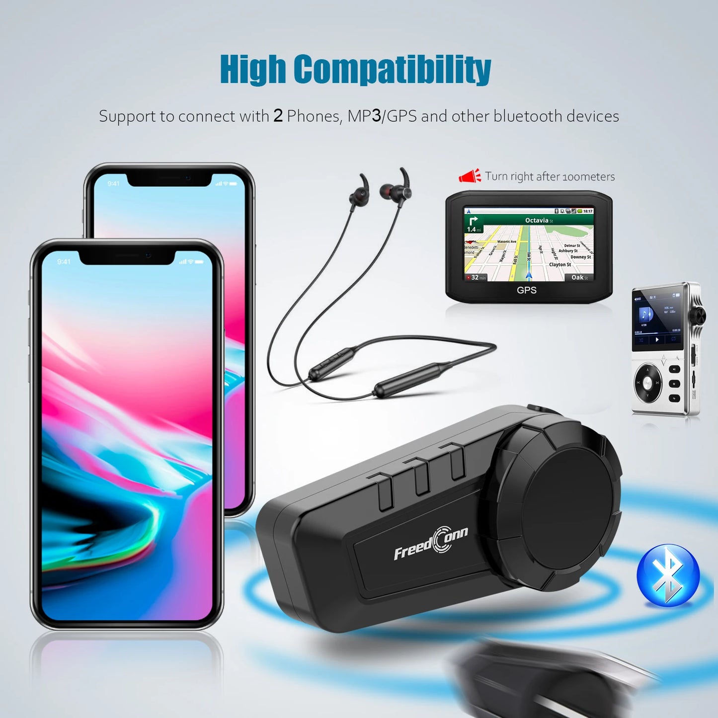 Freedconn Motorcycle Helmet Bluetooth Intercom 1000m 6 Riders Waterproof