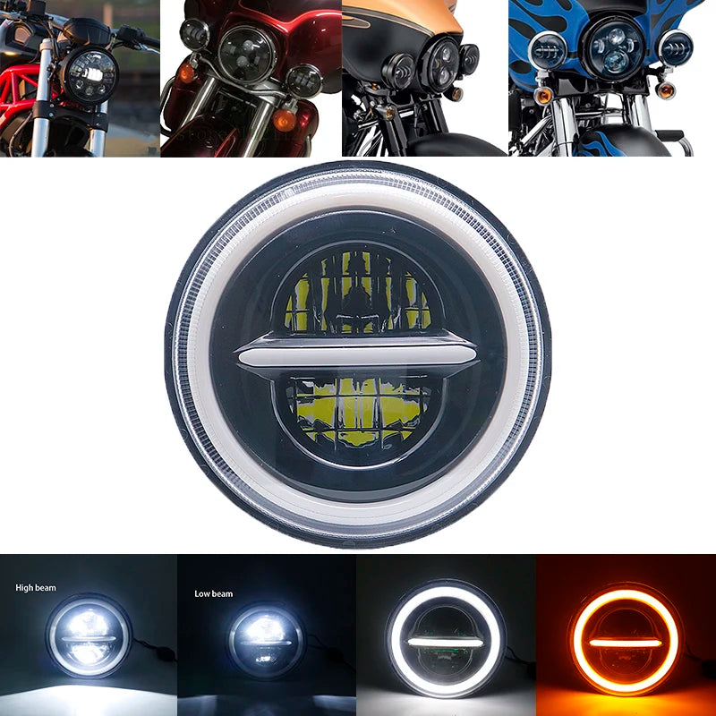 7" LED Headlight w/ DRL Angel Eyes for Harley Honda Yamaha Jeep H4