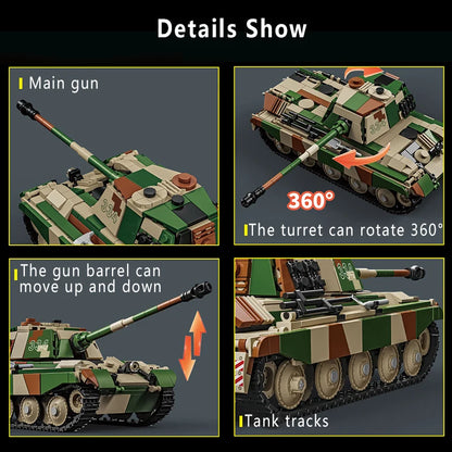 WW2 German King Tiger Heavy Tank Building Blocks Military Brick Model Toy Set