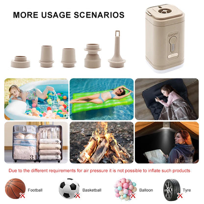 Mini Electric Air Pump Rechargeable Inflator for Camping Equipment with Light