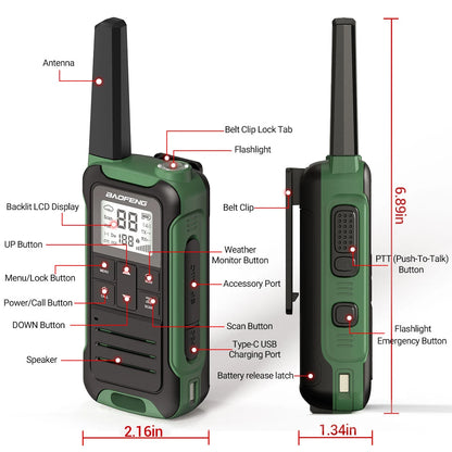 2Pcs Walkie Talkie Baofeng F22 Long Range PMR446 2-Way Radio for Camping