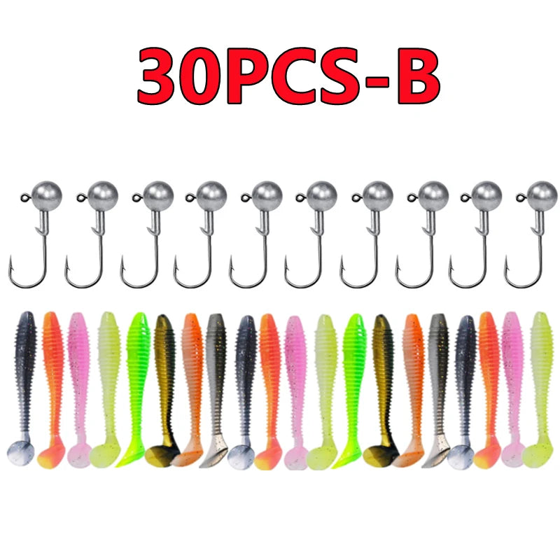 15PC Soft Fishing Lures with Jig Head Hook for Freshwater & Saltwater Bait