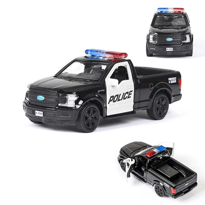 1:36 Alloy Diecast Car Models Police Car Black with Pull Back Function