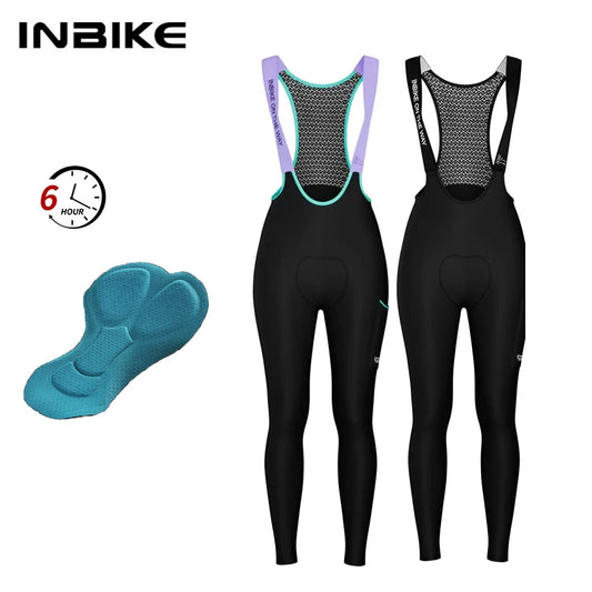 INBIKE Womens Winter Cycling Bib Tights Thermal Fleece 3D Padded Road Bike