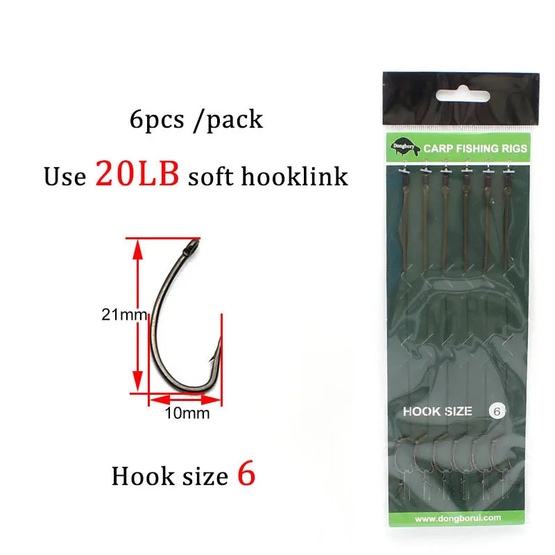 6pcs Carp Fishing Ready Tied Hair Rigs Hook Lines Size 2# 4# 6# 8# Tackle Set