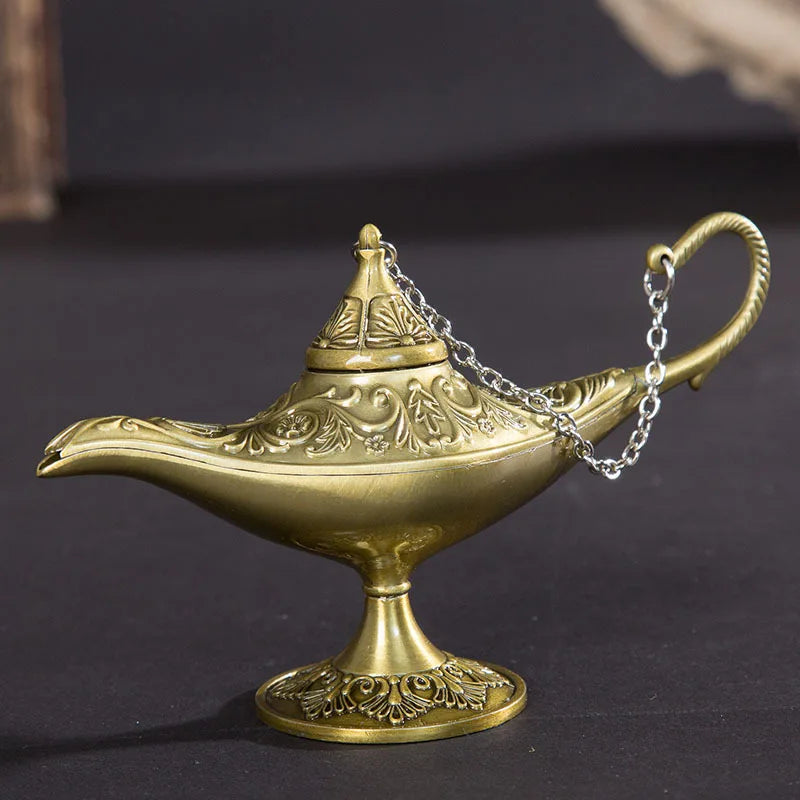 12cm Classic Aladdin Magic Genie Lamp Incense Burner Retro Wishing Oil Decor