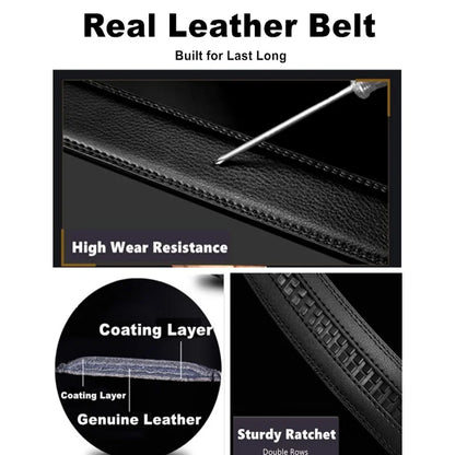 Men Leather Belt Adjustable Ratchet Automatic Buckle Black Brown
