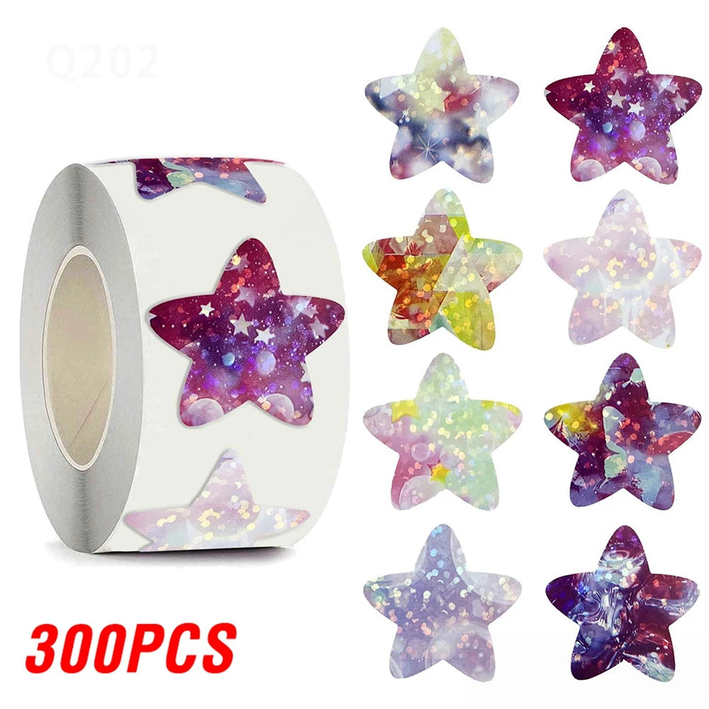 500Pcs Holographic Star Stickers Reward Labels School Teacher Kids