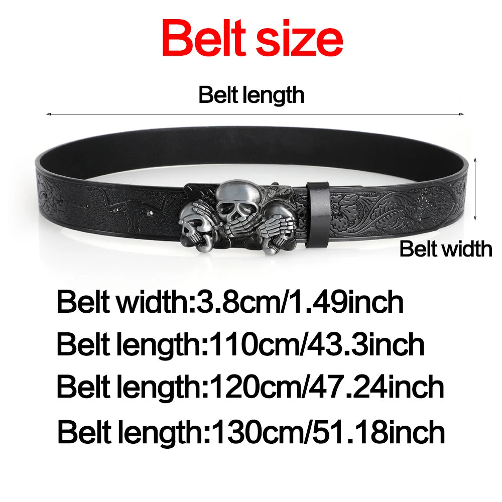 1Pcs PU Belt Skull Waist Punk Fashionable for Men Women Street Style