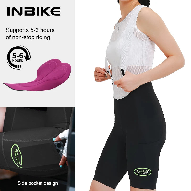 High Waist Cycling Bib Shorts INBIKE Womens Summer MTB Road Bike Padded