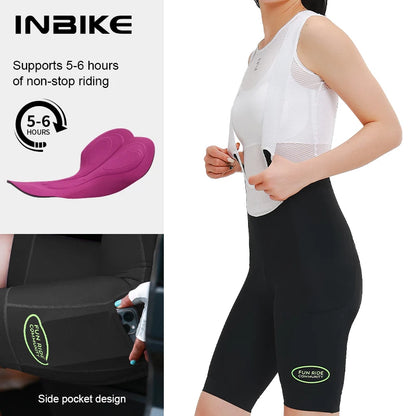 High Waist Cycling Bib Shorts INBIKE Womens Summer MTB Road Bike Padded