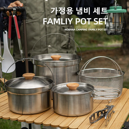 NOBANA Newest Outdoor Stainless Steel Pot Set Camping Family Pot Set 5L Portable Picnic Soup Pot Frying Steaming Household Pot-EXPROTAS