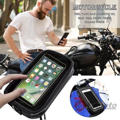 Motorcycle Magnetic Fuel Tank Bag Clear Phone Holder Waterproof Seat Pouch