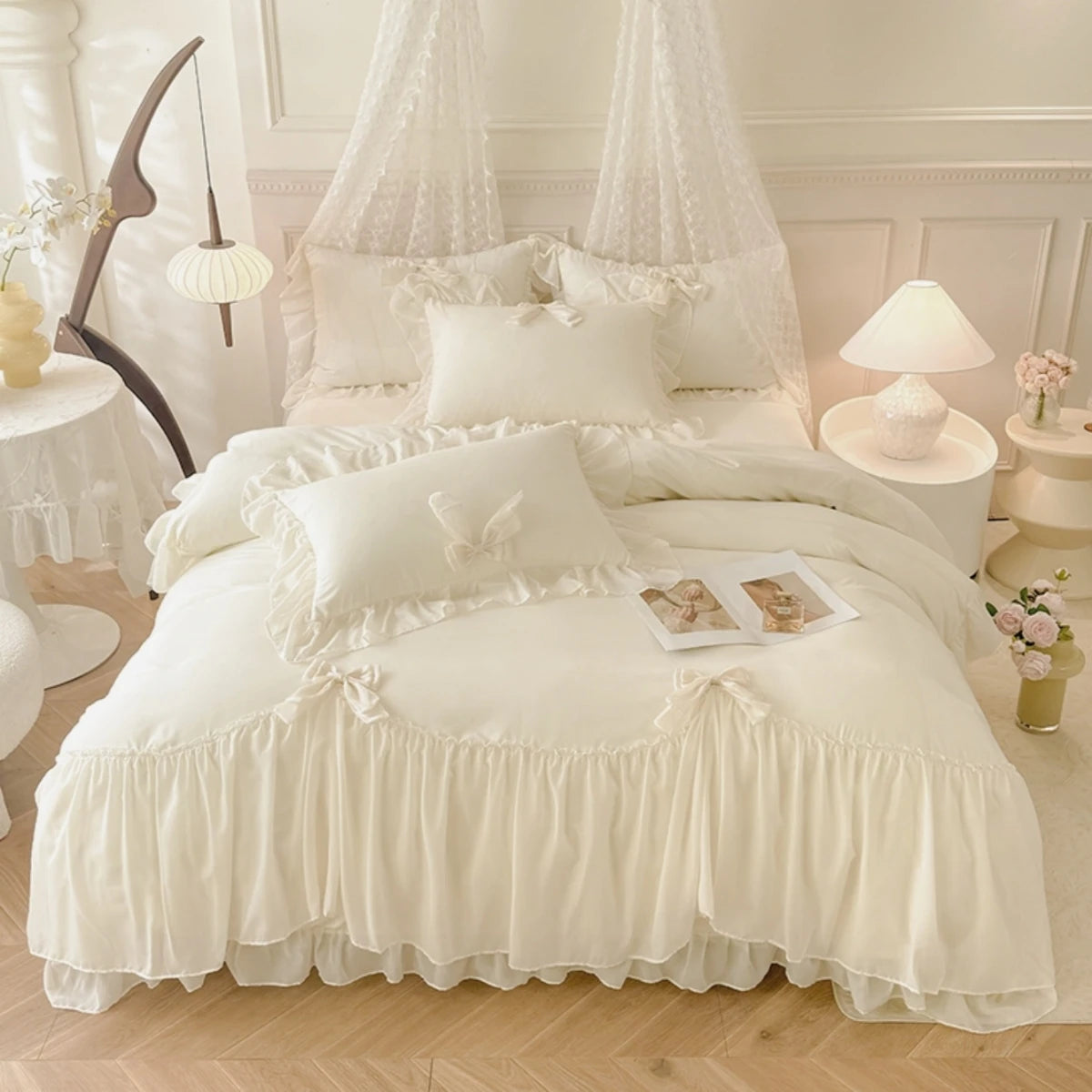3pcs Ruffle Duvet Cover Bedding Set with Pillowcases for Bedroom