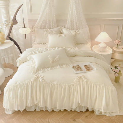 3pcs Ruffle Duvet Cover Bedding Set with Pillowcases for Bedroom