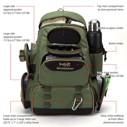 Bassdash Fishing Bag Tackle Backpack Lightweight Tactical Tackle Box Multifunctional-EXPROTAS