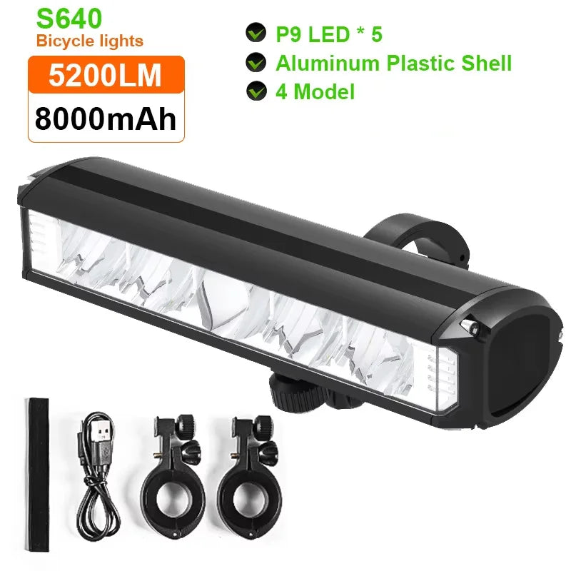 LED Bike Light 8000mAh Front Rechargeable Waterproof USB Torch Lamp