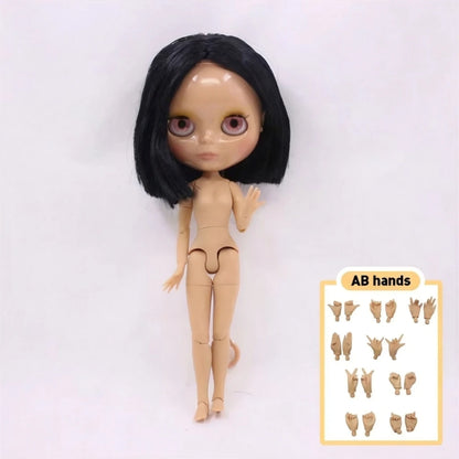 ICY DBS Blythe Doll Black Hair Joint Body Glossy Matte Face DIY Dress Up