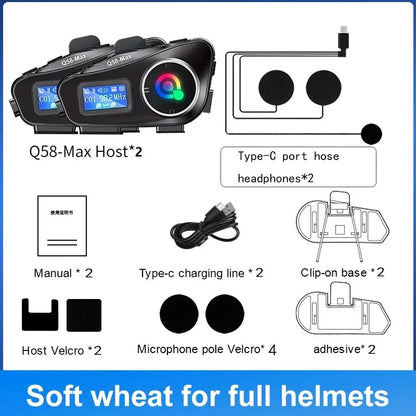 Motorcycle Helmet Bluetooth Headset Intercom with LED Light FM Radio IP65