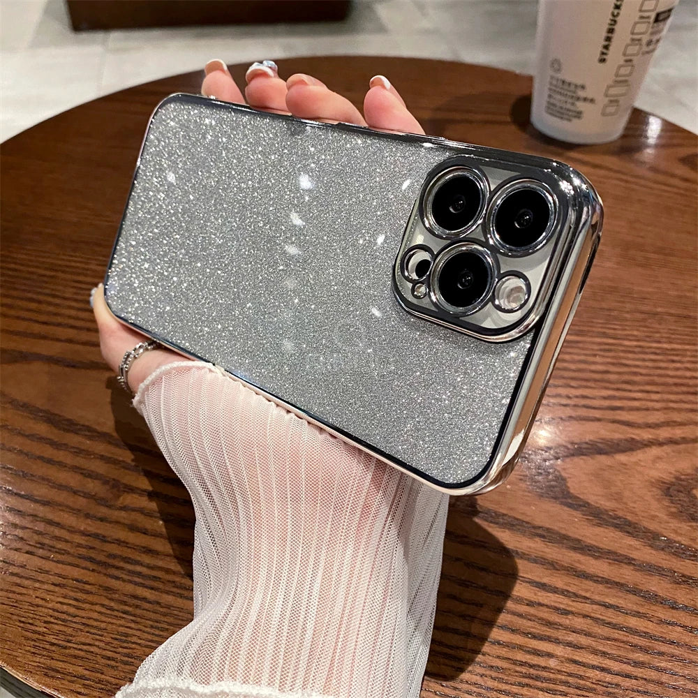 Square Glitter Plating Case for iPhone 11-16 Pro Max Mini XR XS Clear Cover