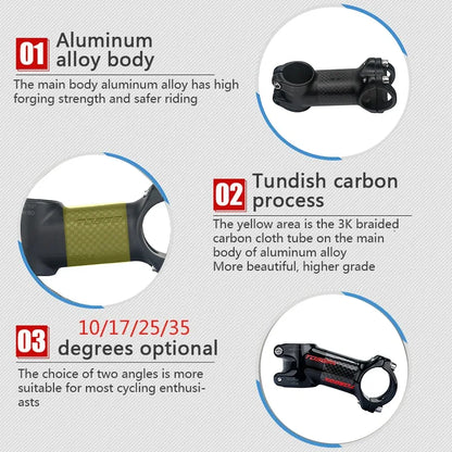 TOSEEK Carbon MTB Handlebar Stem 31.8mm 10/17/25/35 Degree Bike Stem