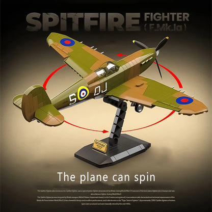 WW2 Fighter Plane Building Blocks Spitfire Yak-1B P-51 La-7 Bf-109E Set