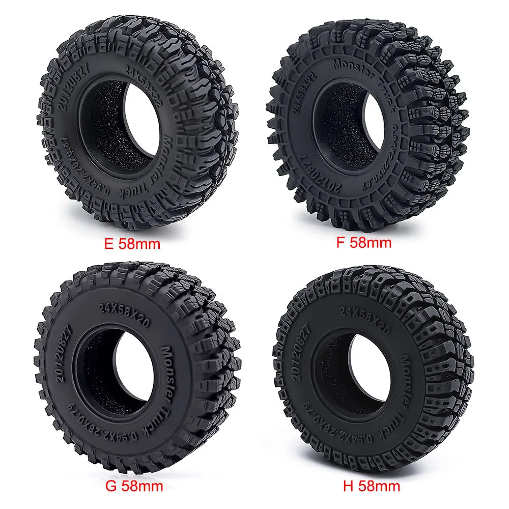 YEAHRUN 4Pcs 1.0inch Soft Rubber Wheel Tires 50/54/58/62/64/65mm for TRX-4M 1/18 Axial SCX24 1/24 RC Crawler Car Upgrade Parts-EXPROTAS