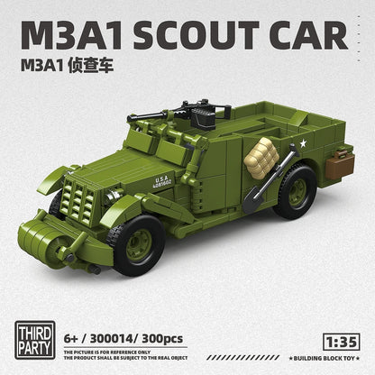 WW2 M3A1 Scout Car Building Blocks Military Model Brick Educational Toy Gift