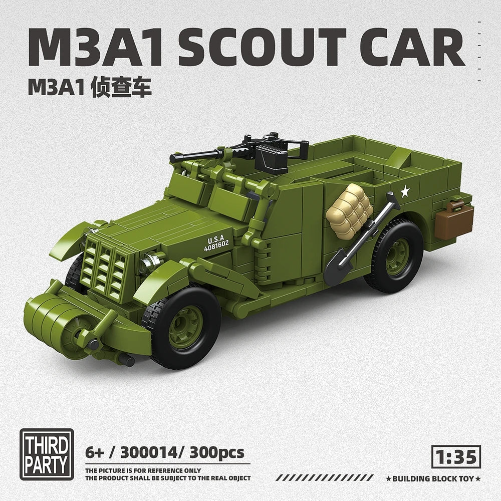 M3A1 Scout Car M6 Truck M22 Locust WW2 Normandy Building Blocks Military Brick Set Gift