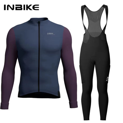 INBIKE Mens Winter Cycling Jersey Bib Tights Set Fleece Road Bike Pockets