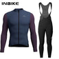 INBIKE Mens Winter Cycling Jersey Bib Tights Set Fleece Road Bike Pockets