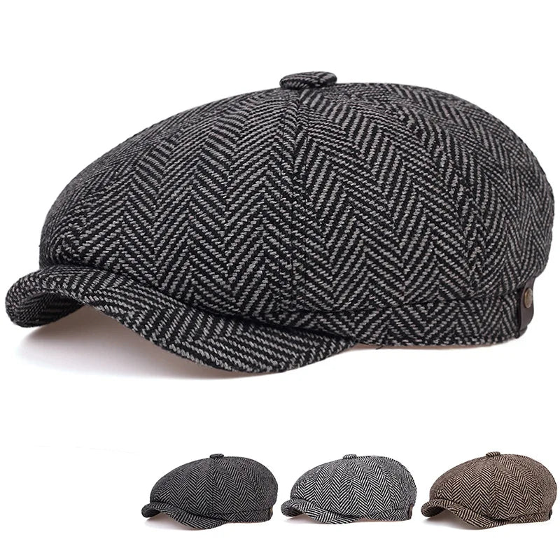 British Retro Hat Beret Men Casual Octagonal Cap for Spring Autumn