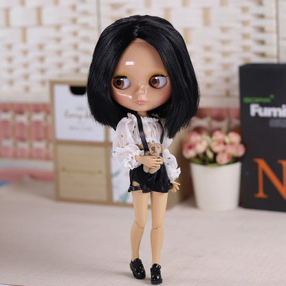 ICY DBS Blythe Doll Black Hair Joint Body Glossy Matte Face DIY Dress Up