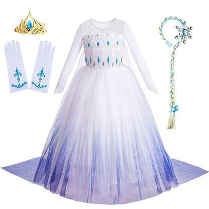 Disney Kids Frozen Birthday Party Princess Dress White Elsa Sequined Mesh Vestidos Halloween Cosplay Snow Queen Carnival Costume-EXPROTAS
