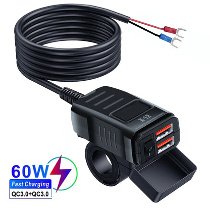 Dual USB Socket Motorcycle Charger 60W Waterproof PD QC3.0 Voltmeter Handlebar
