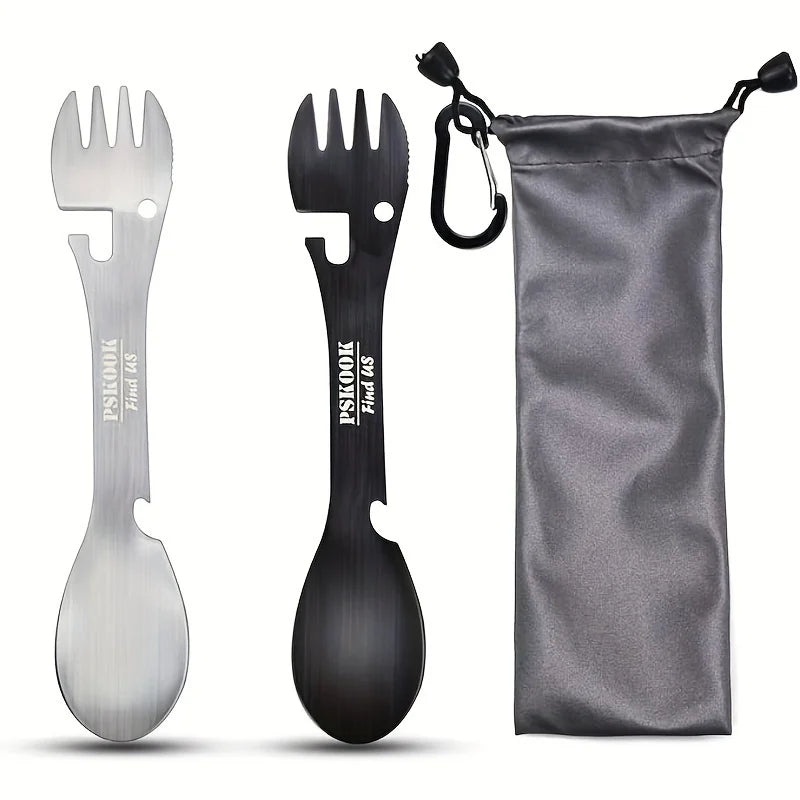 Pskook Outdoor Survival Camping EDC Multi-functional Fork Spoon Bottle Opener