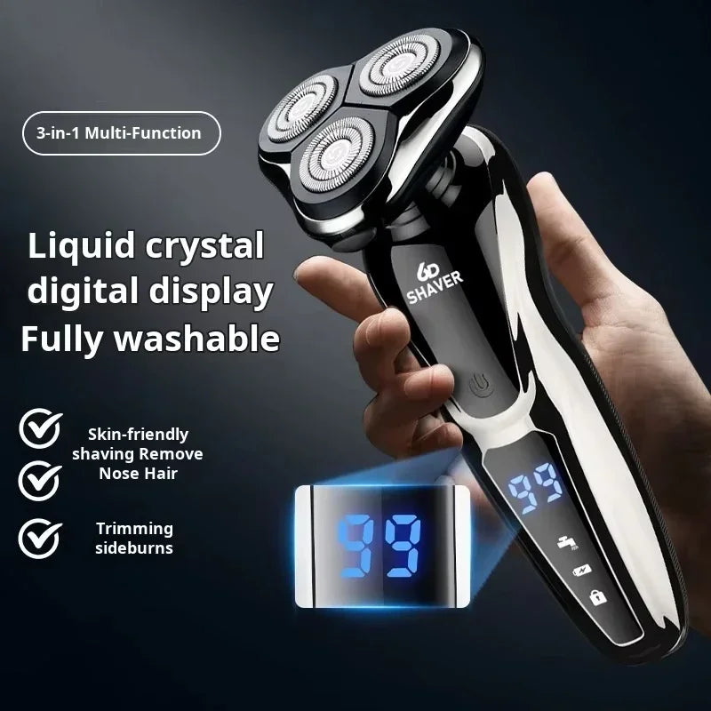 New Shaver LCD Electric Razor 3-in-1 Beard Trimmer Nose Hair Cutter Wet Dry Use
