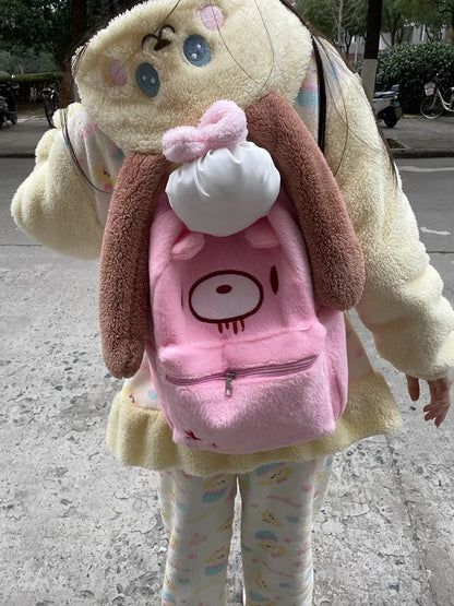 Pink Plush Bear Backpack Cute Doll Bag Kawaii Goth Punk Rucksack
