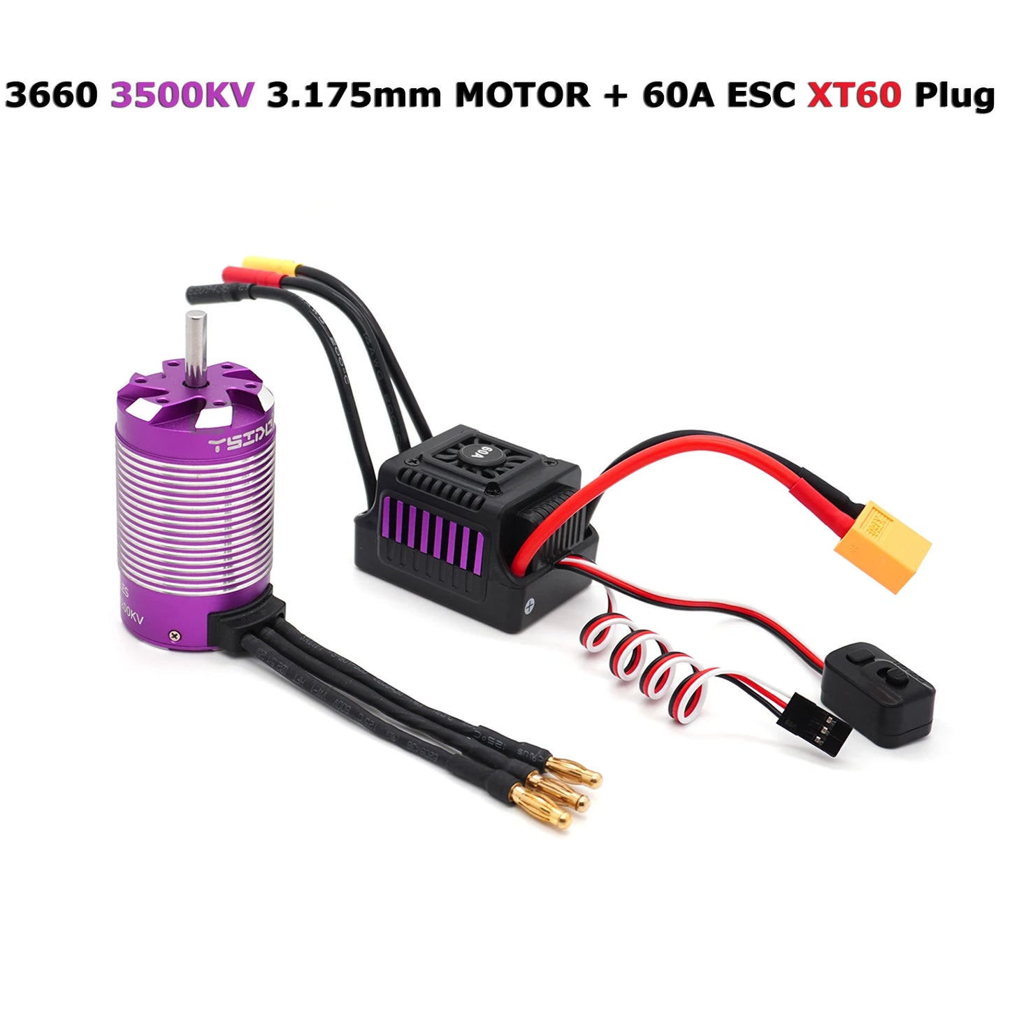 1/10 RC Car Brushless Motor 60A ESC 3650 3660 for Drift Racing Off-Road
