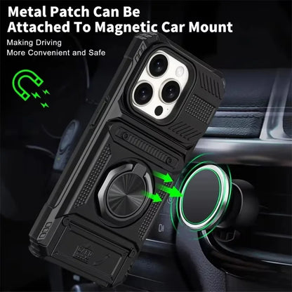 iPhone 11-16 Pro Max Ring Kickstand Wallet Case Heavy Duty Shockproof Cover
