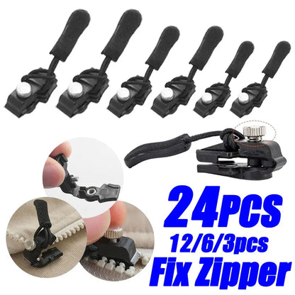 24/3pcs Universal Detachable Metal Zipper Slider Puller Detachable Instant Repair Kit DIY Replacement Lever Locks for Clothing