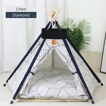 Pet Teepee Tent | Portable Indoor Dog Cat Bed with Cushion and Blackboard