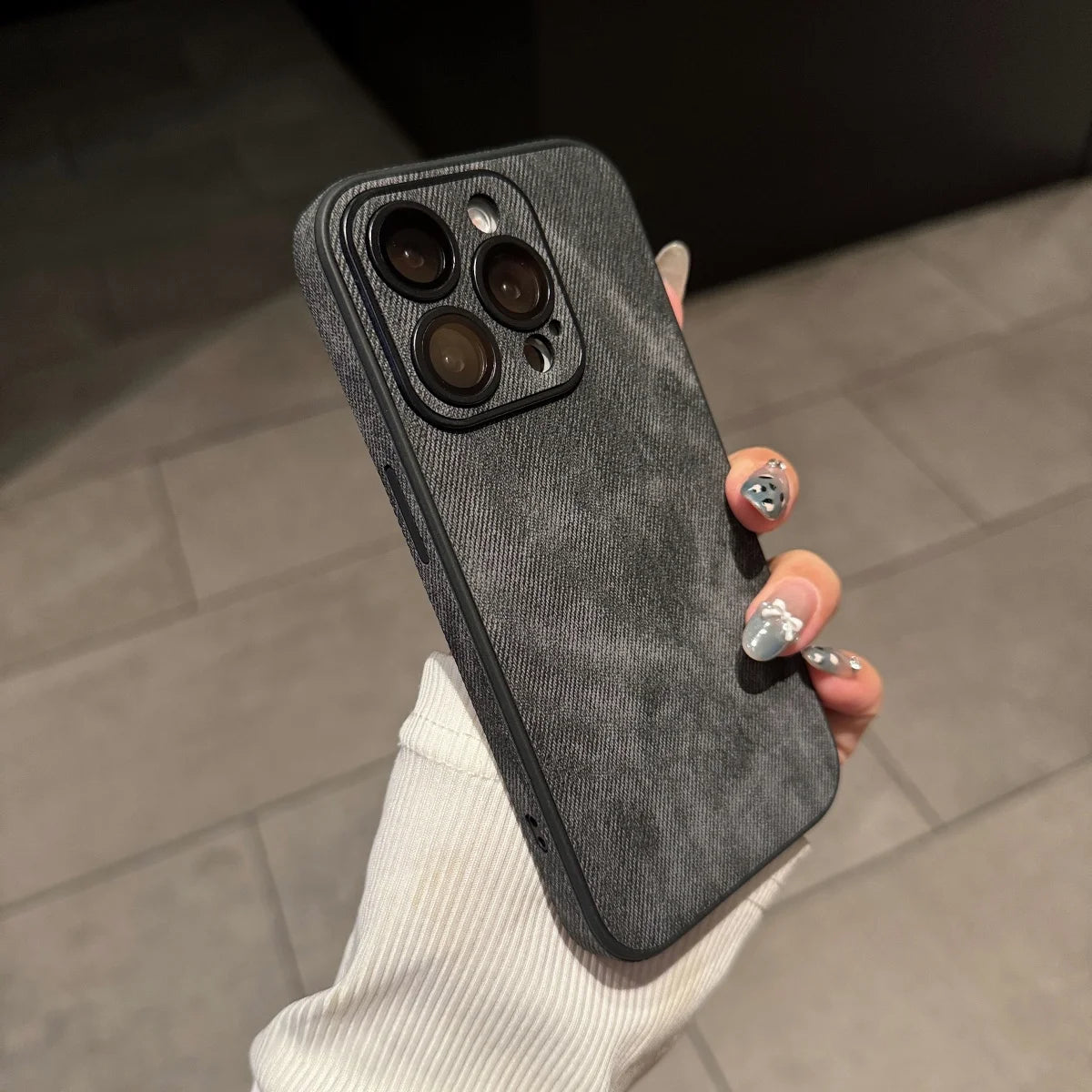 Washed Leather Fabric Phone Case for iPhone 11-17 Air Pro Max Lens Protection