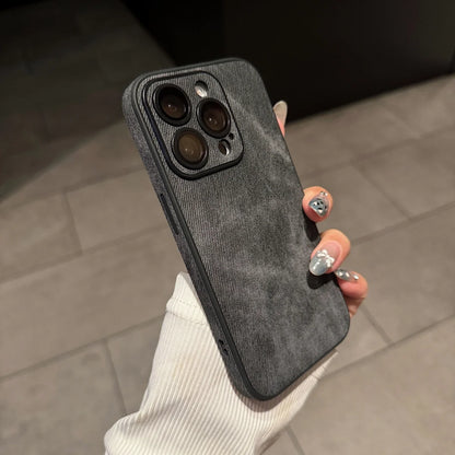 Washed Leather Fabric Phone Case for iPhone 11-17 Air Pro Max Lens Protection